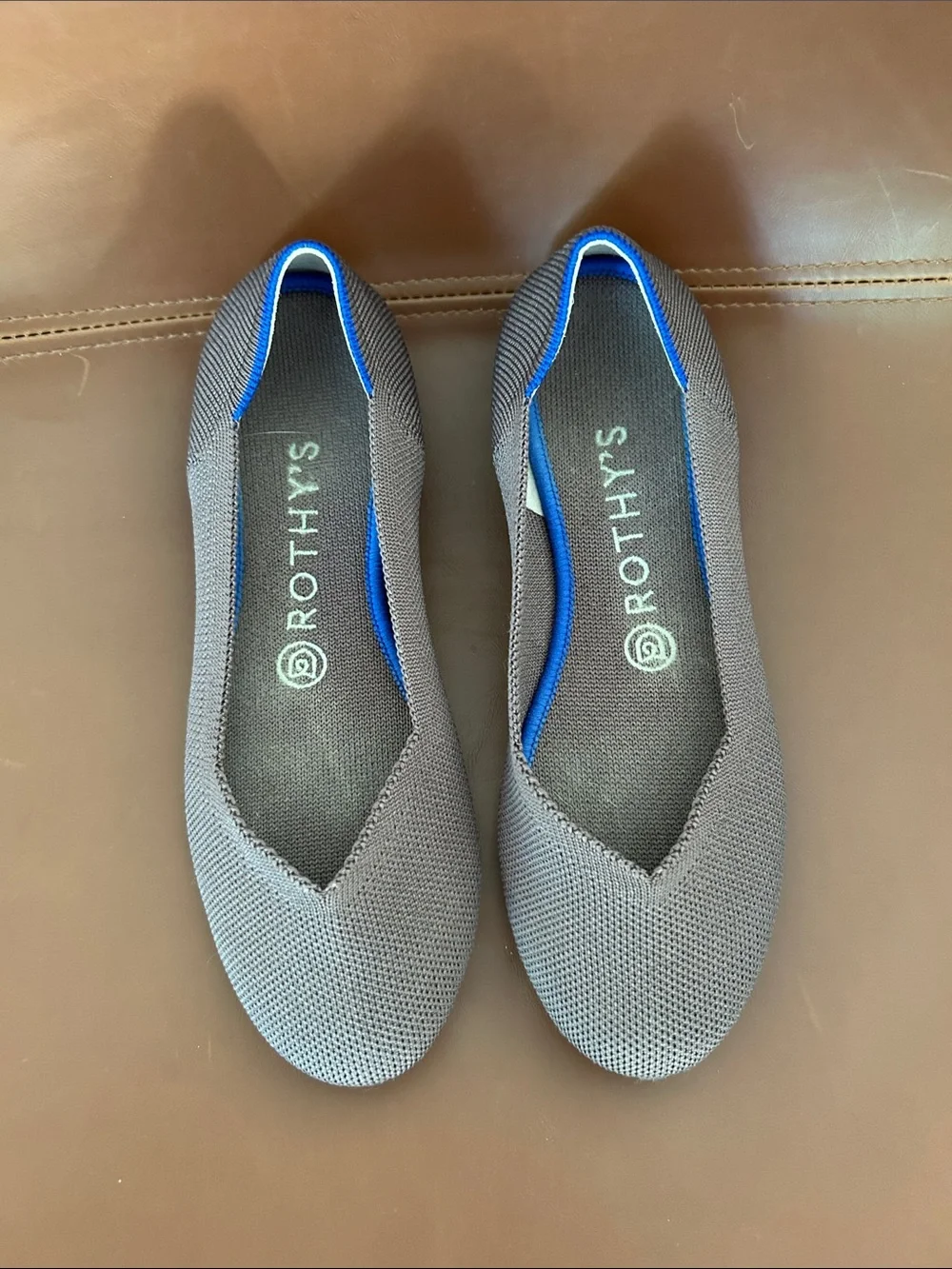 Rothy's Purple/taupe Knit Slip-On Flats with Blue Trim